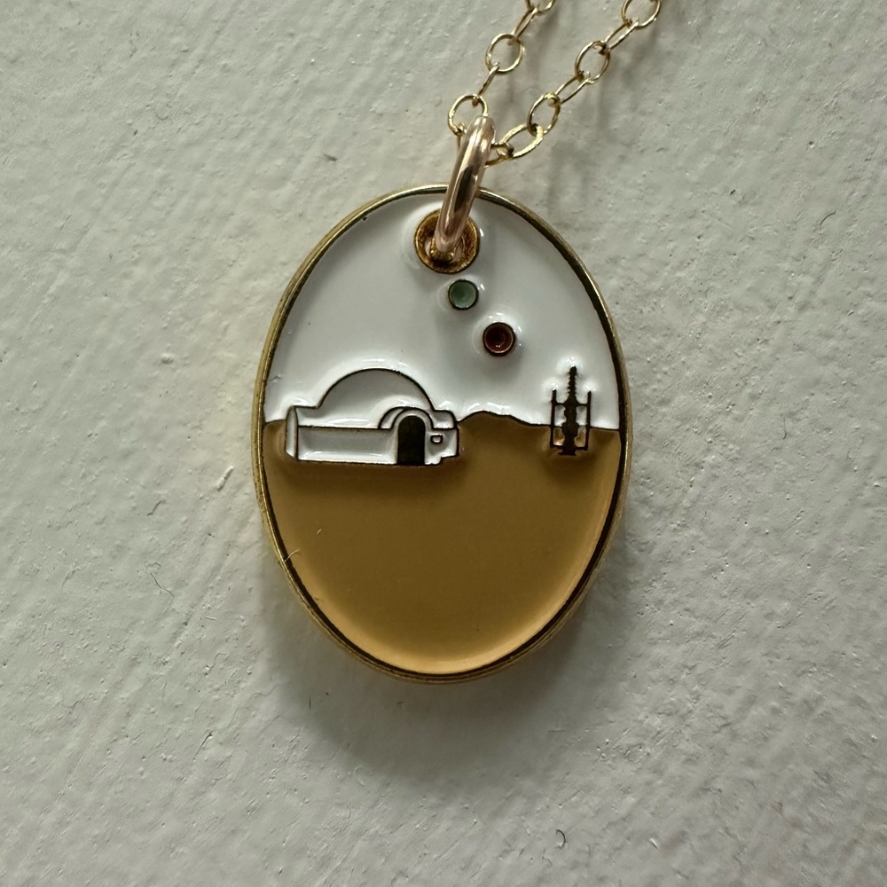 Gold and White Enamel Pendant Necklace